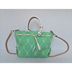 Dooney And Bourke Signature Rope Lattice DB Canvas Y2K Satchel Mint White